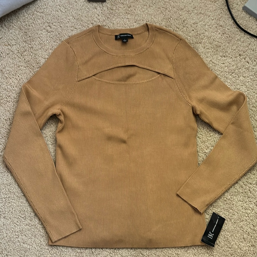 INC ribbed top, new, size L, color Warm Toffee